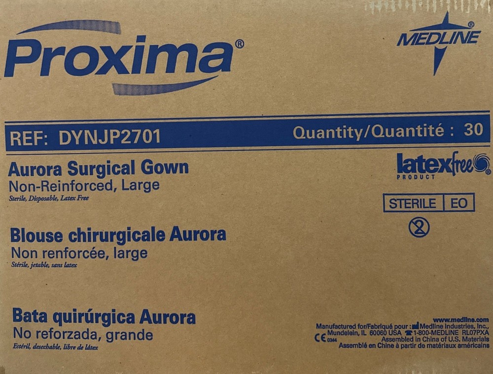 Medline Proxima Aurora Surgical Gown Large Size Level 3 DYNJP2701 Box of 30