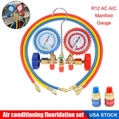 AC Manifold Gauge Set A/C Refrigeration 3 Way Hose Fit For R502 R134a R12 R22