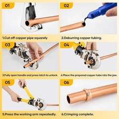 Hydraulic Copper Pipe Press Crimping Tool Kit PEX Crimper 1/2 3/4 1 Inch with Cu