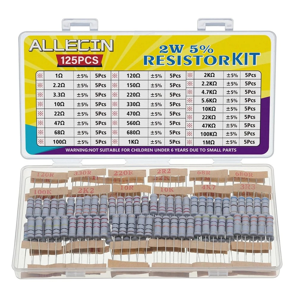25 Values 2W Carbon Film Resistor Kit from 1 Ohm to 1M Ohm 2 Watt 5% Resistors A