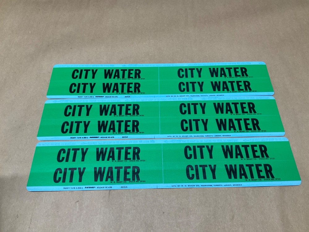 (3 Sheets of 4 (12)) Brady Green City Water Marker 1 1/8″ x 7″ #18F121-CI