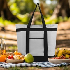 Insulated Grocery Tote Bag Large Reusable Cooler Bags w/ Zipper Leakproof Grey