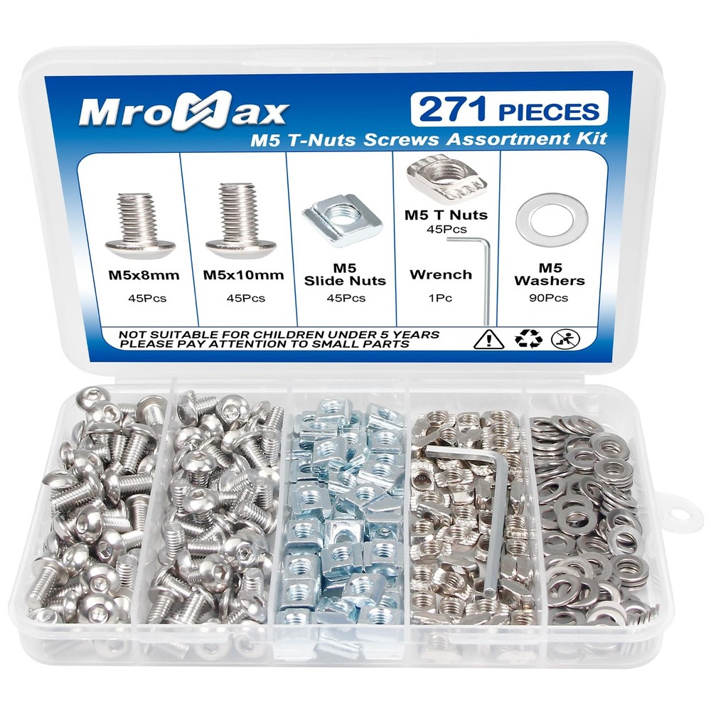 271Pcs M5 T-Nuts Screws Kit, Hammer Head T Slot Nut for 8020 2040 2020 V Slot…