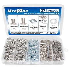 271Pcs M5 T-Nuts Screws Kit, Hammer Head T Slot Nut for 8020 2040 2020 V Slot…