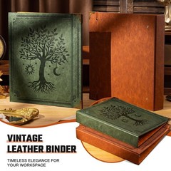 Ovesmusl Leather D Ring Binder Fits 8.5″x11″ Letter Size 1.5 inch, Green