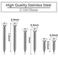 120 Pcs #8 White Head Wood Screws Self Tapping 3 Assorted Sizes for Wall