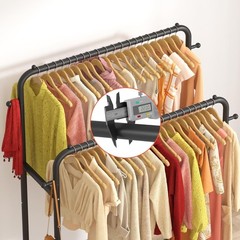 Black Double Rods Garment Rack with Wheels – 150lbs Capacity