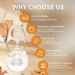 3-in-1 Egg Slicer for Hard Boiled Eggs, Multiple Slice 7.9×5.7×1.57in, White