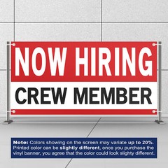 Now Hiring Crew Member 13 oz Heavy Duty Vinyl Banner Jobs Available Help Wanted