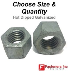 Low Carbon Grade 2 Finished Hex Nuts Hot Dipped Galvanized (Choose Size & Qty)