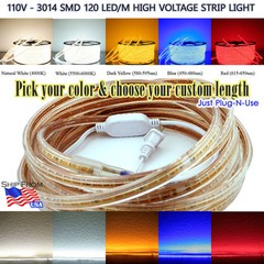 1M-50M 3014 110V HighVoltage 120LED/M Strip Light NWhite DYellow Red Blue White