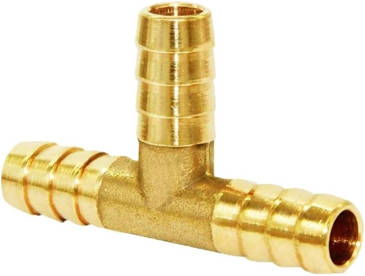 Joywayus 1/4″ Hose Barb Tee T shaped 3 way Union 6.5mm(1/4"), Brass