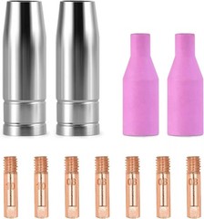 MIG Welding Nozzle Set 11PCS 15AK (0.8/1.0mm Contact Tips/Copper/Ceramic Nozzle)