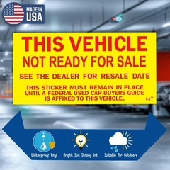 VERSA-TAGS This Vehicle Not Ready for Sale Stickers, 5.5” x 2.75” 100 per Pack