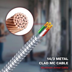 14/3 Metal Clad MC Cable 14-Gauge 3-Conductor Electric Wire with Aluminum Arm…
