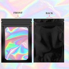 100/200 Holographic Mylar Foil Bags Smell Proof Resealable Zip Pouches Black