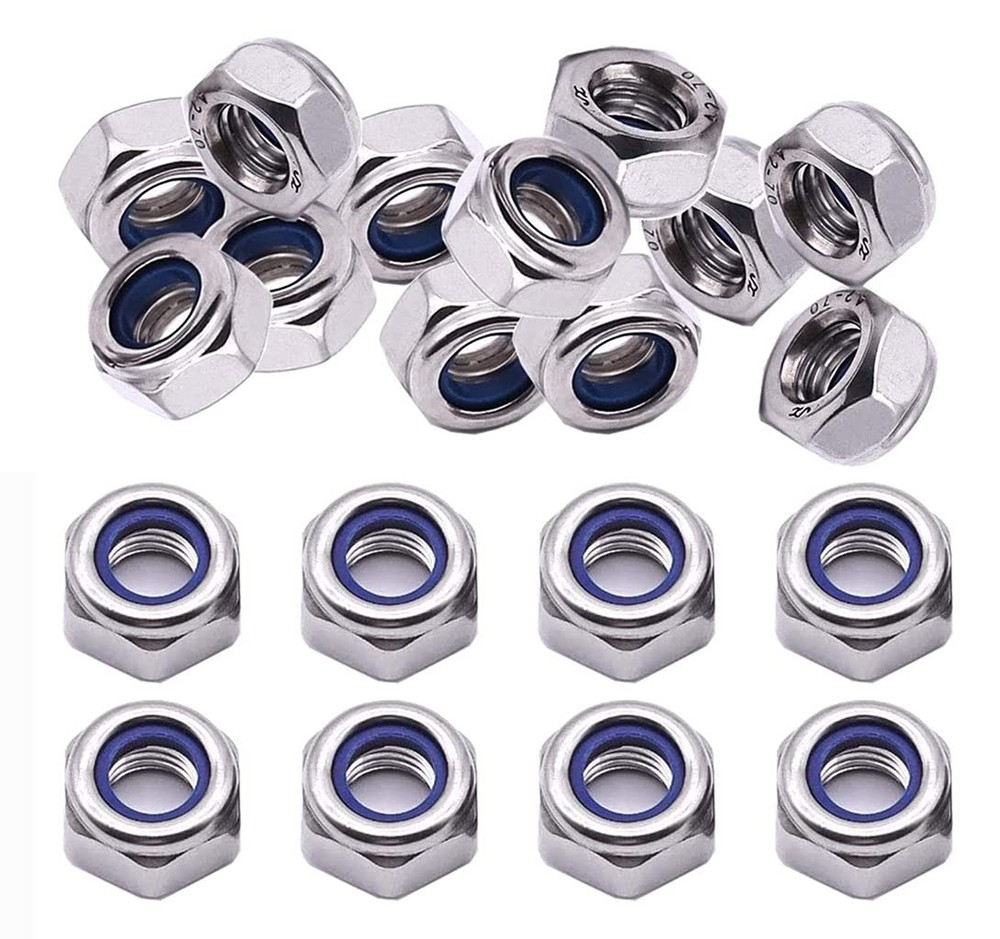 20x M10 x 1.5mm Nylon Insert Hex Lock Nuts 304 Stainless Steel Metric Nyloc