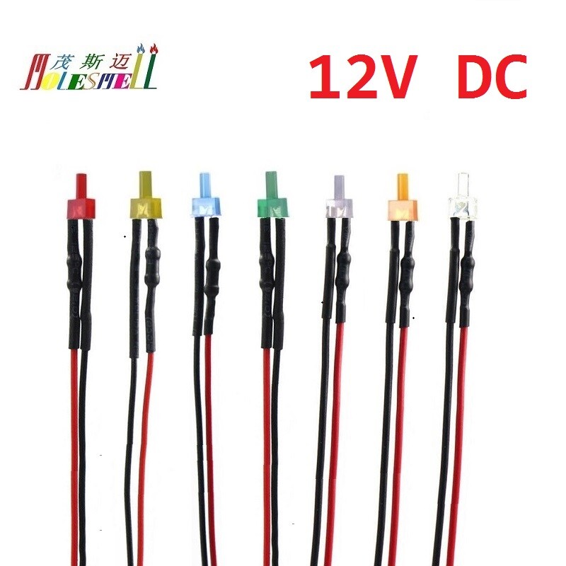 2mm 12V Flat Top Pre-Wired Red Yellow Blue Green White Orange Warm white Leds
