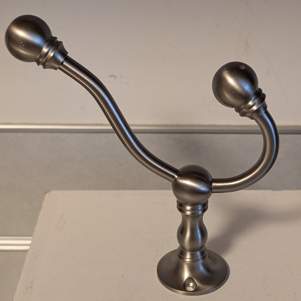 Pottery Barn Double Wall Hook Brushed Nickel Finish NEW 6″ Made In Taiwan