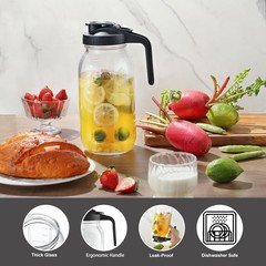 Mason Jar Pitcher, 2 Quart Glass Iced Tea Pitcher with Handle and Lid, Glass