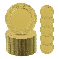 100 Pack Gold Plastic Charger Plates, 12.8 Inch, Spray Painted, for Wedding Part
