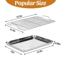 15.9″ Large Stainless Steel Baking Sheet with Rack & Glove, 15.9″, 2 PCS