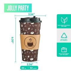 JOLLY PARTY Disposable Coffee Cups with 50 Count (Pack of 1), Dark Brown-20oz