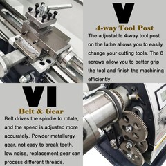 110V 1.1KW Double Chuck WM210V Precision Instrument Metal Bench Lathe 8″*32″