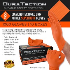Duratection 8 Mil Super Duty Diamond Textured Nitrile Gloves, 1000 Gloves, Large