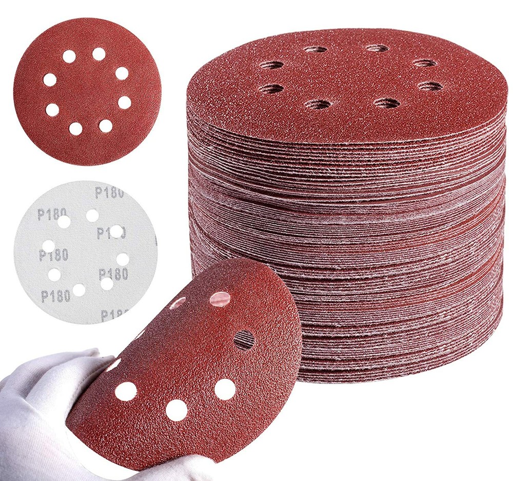 100PCS 5 Inch Sanding Disc 40 60 80 120 180 220 320 Grit Hook Loop Sandpaper Pad