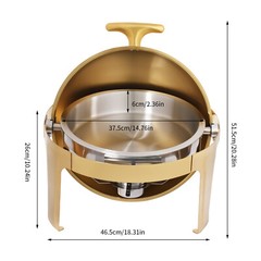 Gold Round Roll-Top Chafing Dish Set Commercial Stainless Steel Buffet Warmer