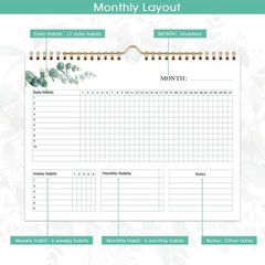 Habit Tracker Calendar – 12 Months Undated Daily Planner, 8″x10″, Weekly & Mo…