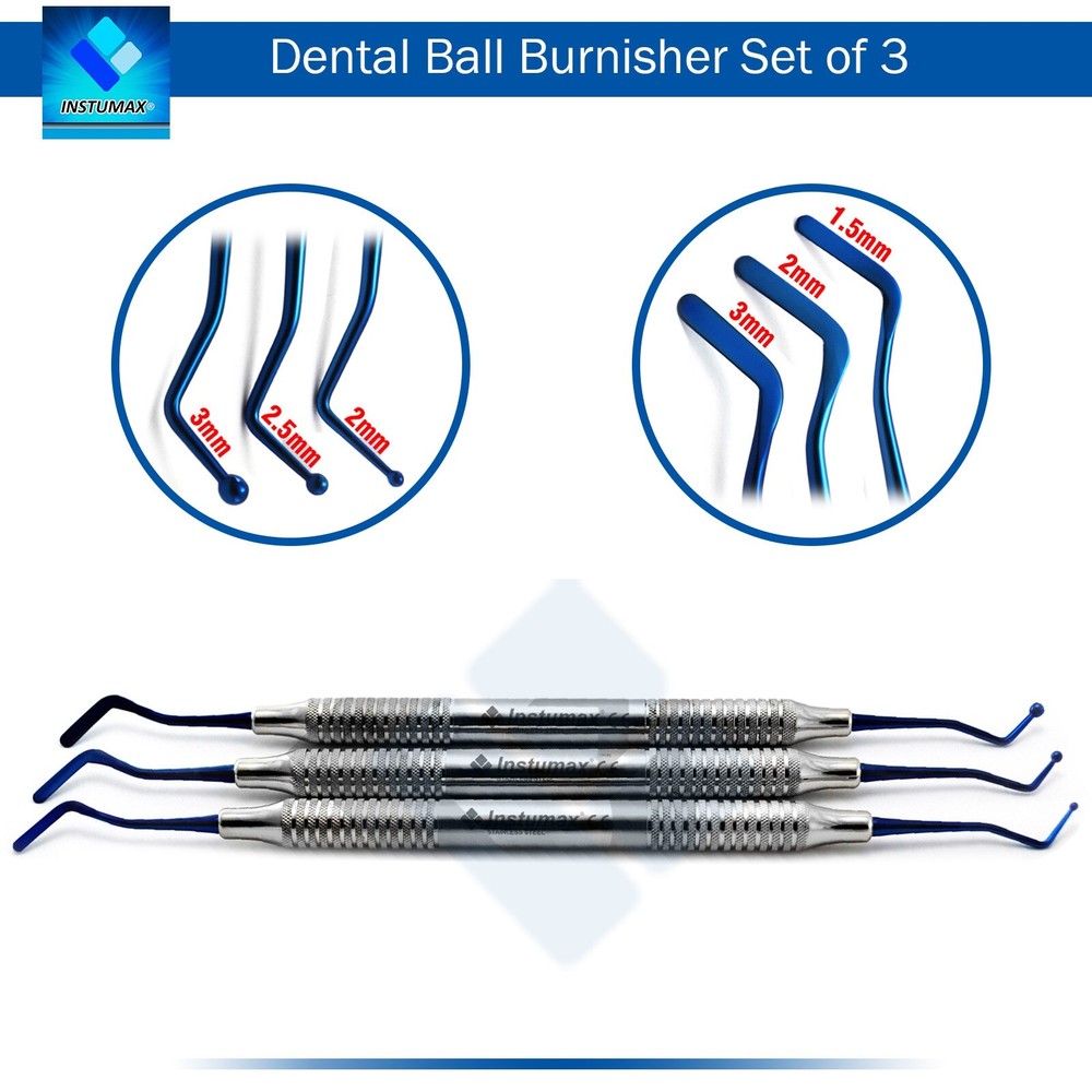 Set Of 3 Dental Composite Filling Instruments Flat Plastic Ball Tip Burnisher