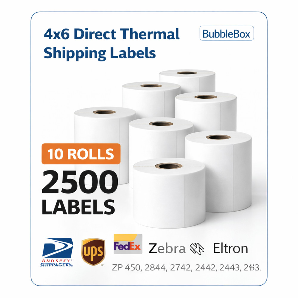 10 Rolls 4×6 Direct Thermal Shipping Labels – 250 per roll – 2500 labels