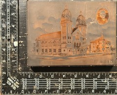 Vintage Copper Printing Plate Catholic Church Portrait Letterpress Block Joliet
