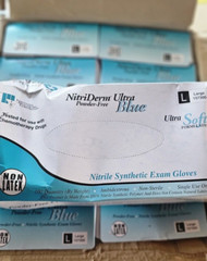 Gloves NITRIDERM BLUE NITRILE, LARGE, 100/BOX x 10 BOXES (1000) 157300 **see