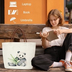ZEDEV Panda Bag Canvas Tote For Women, Cute 12.2 x 16 5.9 inches,
