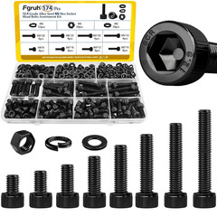 174PCS M6 Screws with Nuts Assortment Kit – M6X8/10/12/16/20/25/30/35 Mm Hex Soc