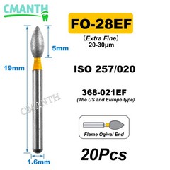 US Fine Dental Burs Diamond Burs High Speed Turbines Drills Tools 1.6mm 20pcs