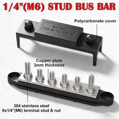 250A 12V Bus Bar Marine, 1/4″ Power Distribution Block, Battery Buss Bar