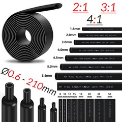 2:1 3:1 4:1 Heat Shrink Tubing / Sleeve Ø 0.6 – 210 mm Black Heat Shrink Tubing