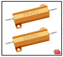 2Pcs 50W Watt 25 Ohm Resistor Aluminum Case Wirewound Chassis Mounted Pack of 2