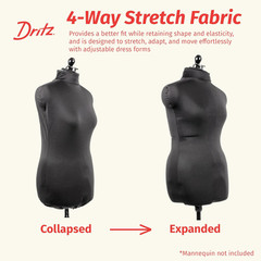 Dress Form Cover, Medium, Black, 100% Polyester 4-Way Stretch Fabric, Protects a