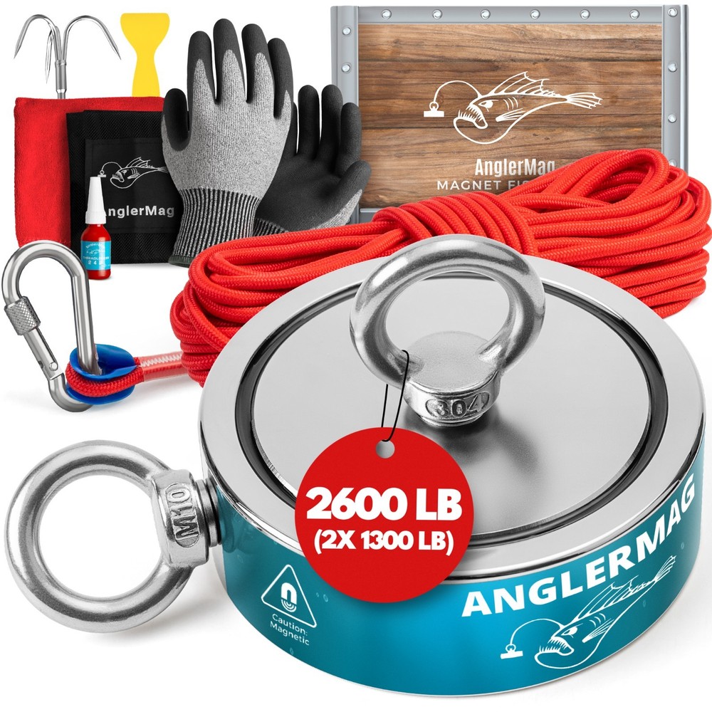 2600 LBS Magnet Fishing Kit AnglerMag Double Sided Magnetic Fishing Complete Kit