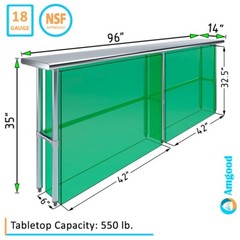 14″ X 96″ Stainless Steel Open Base Table | NSF Prep Metal Work Table