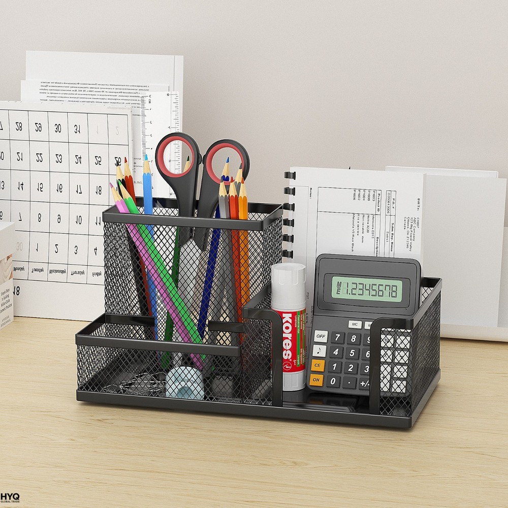 Mesh Desk Organizer Office Supplies Caddy Pencil Holder Storage Basket 3 Slot