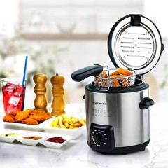 0.95 Qt Silver Mini Electric Deep Fryer with Removable Frying Basket