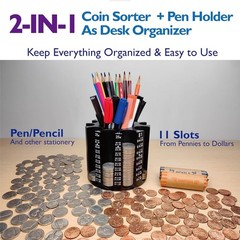 CO5IN1 Coin Sorter Pen Holder – 540pcs Capacity, 360° Rotatable
