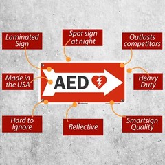 5″x10″ AED Sign with Right Arrow Durable Plastic First Aid Safety Directional