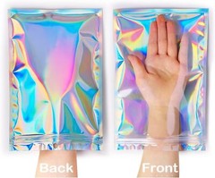 100x Holographic Mylar Foil Bag Resealable Ziplock Pouch Packaging Clear Front